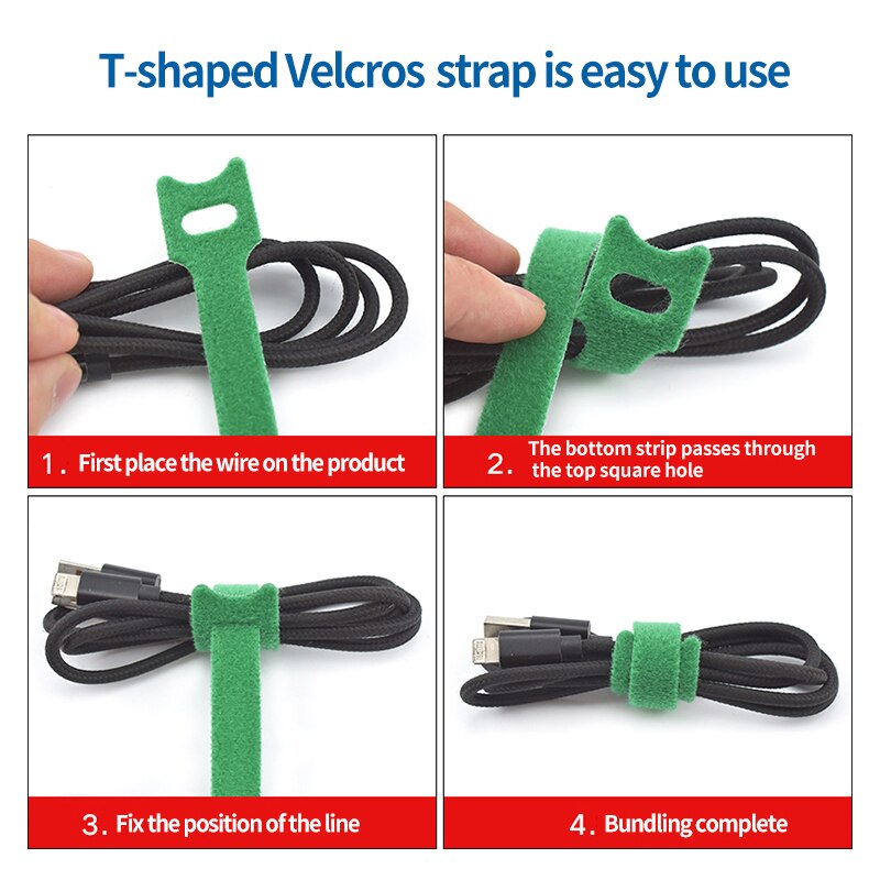 20pcs T-type Velcros Reusable ties Hook and loop fastener